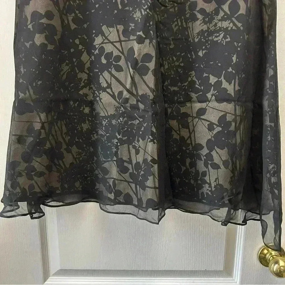 Anne Carson Silk Skirt A-Line Flowy Black Tan Sheer Overlay Lined Size 8 - Picture 6 of 15